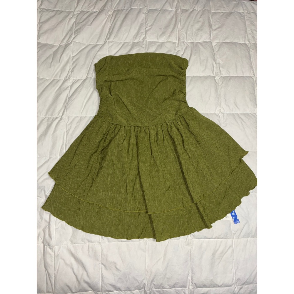 Cider Green Strapless Tiered Ruffle Mini Dress Smocked Back NWT Size 10